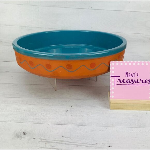 Vintage Himark TERRA COTTA Turquoise South Western Large Round Shallow Bowl Dish - Picture 1 of 10